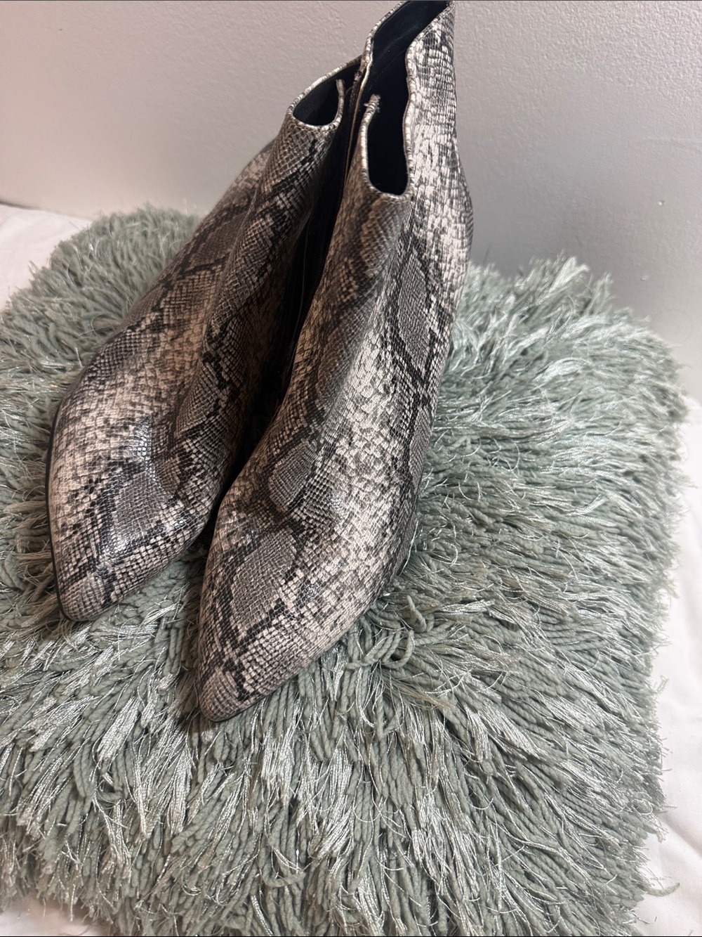 14th & Union Gray Snake-Print Pointed Toe Ankle Booties